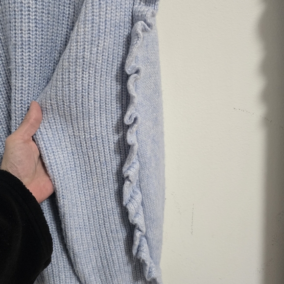 Zara blue ribbed knit balloon ruffle sleeves sweater size S - Picture 6 of 8
